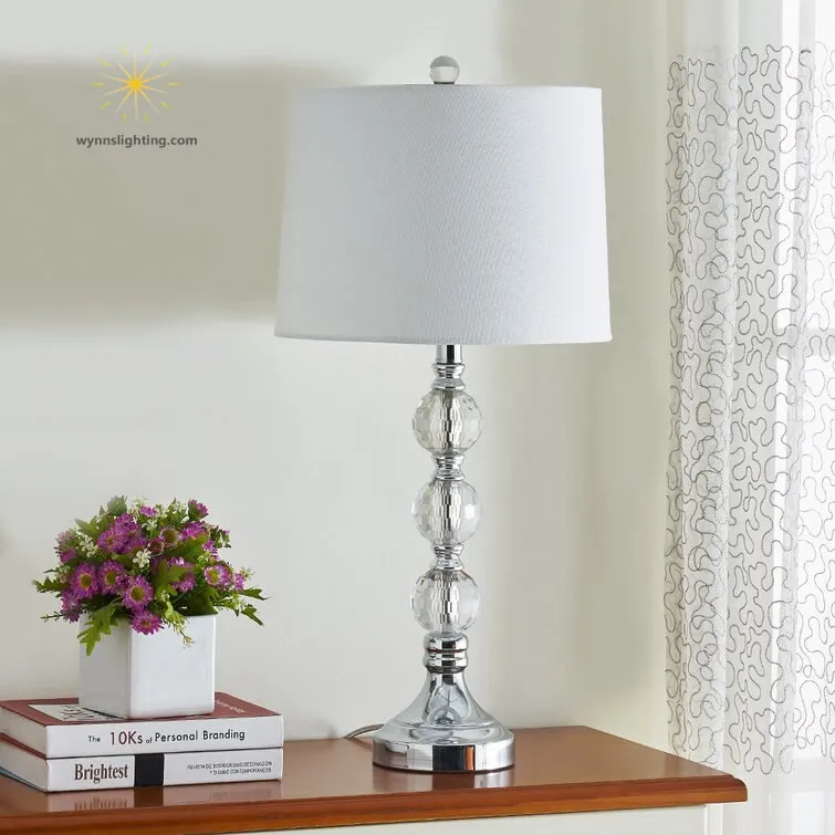 Bedside Table Light Fabric Linen Shade Crystal Stand Light Bedroom Reading Nightlight LED Desk Lamp
