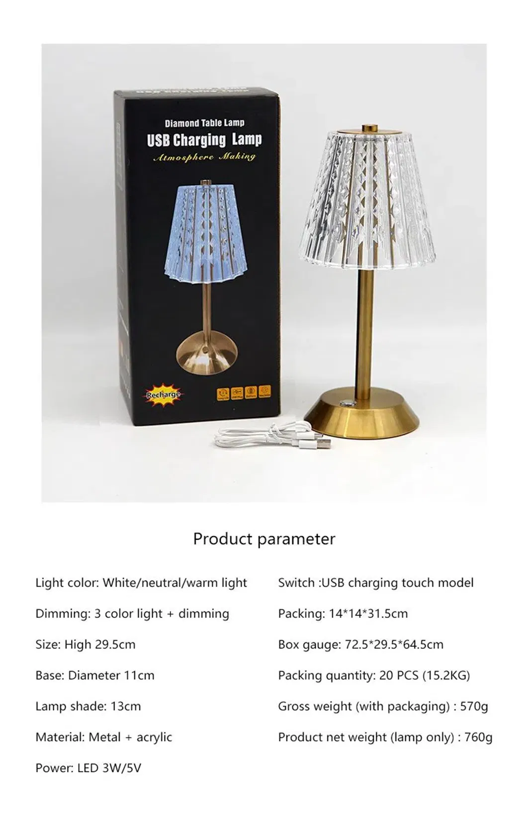 Cordless Table Lamp Rechargeable Touch LED Luxury Large Dable Lamps for Living Room LED Night Light