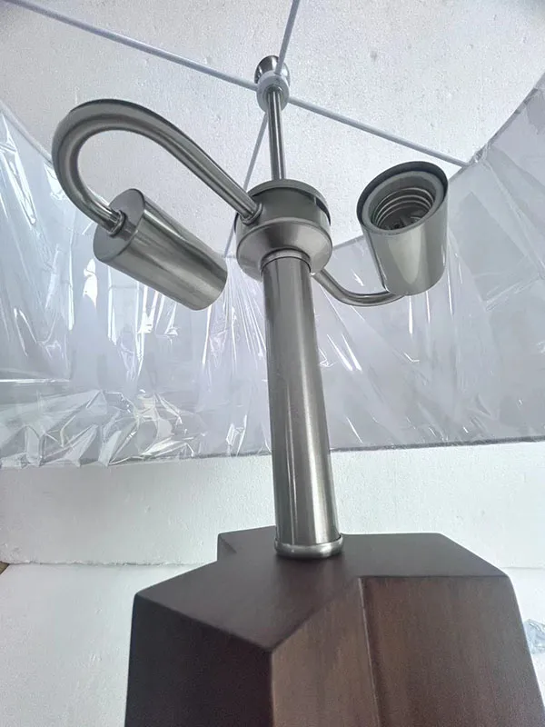 Modern Wood Textured Table Lamp Tan Fabric Shade Hotel Wooden Table Lamp Hilton Light