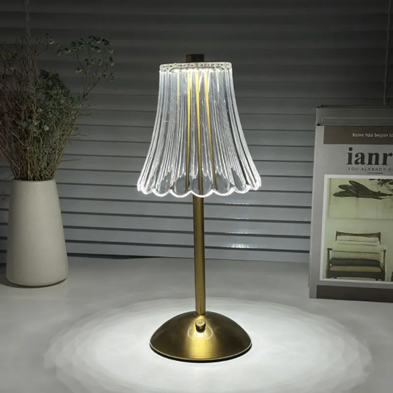 LED Modern European Romantic 3 Colors Touch Dimming Desk Light Cordless Rechargeable Hotel Restaurant Decor Night Lighting Acrylic Gold Metal Table Lamp for Bar