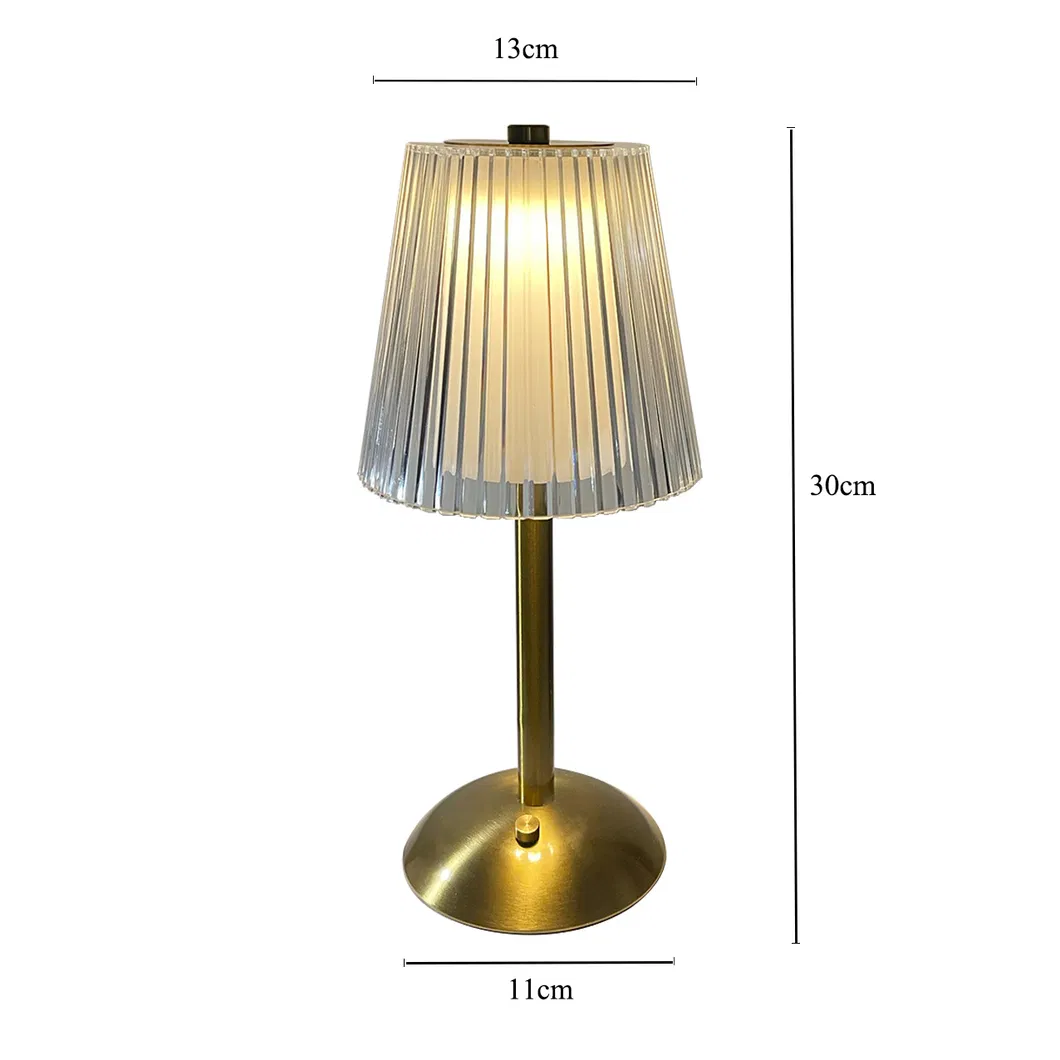 LED Modern European Romantic 3 Colors Touch Dimming Desk Light Cordless Rechargeable Hotel Restaurant Decor Night Lighting Acrylic Gold Metal Table Lamp for Bar