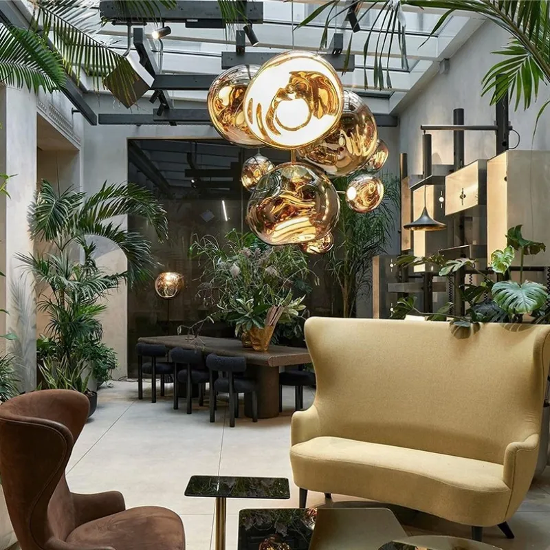 Lava Ball Drop Pendant Light Art Decor Nordic Modern Creative Golden Acrylic Hanging Lamp for Home Villa Hotel Gallery D8029