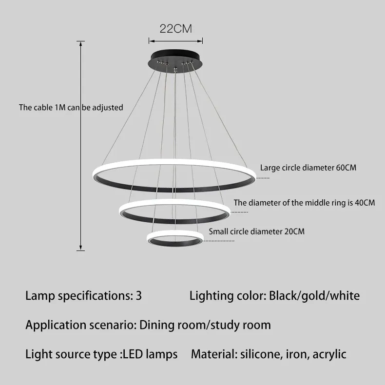 Modern Decorative Golden Three Circles Pendant Lamp Living Room Luxury Acrylic Suspension LED Pendant Light for Home