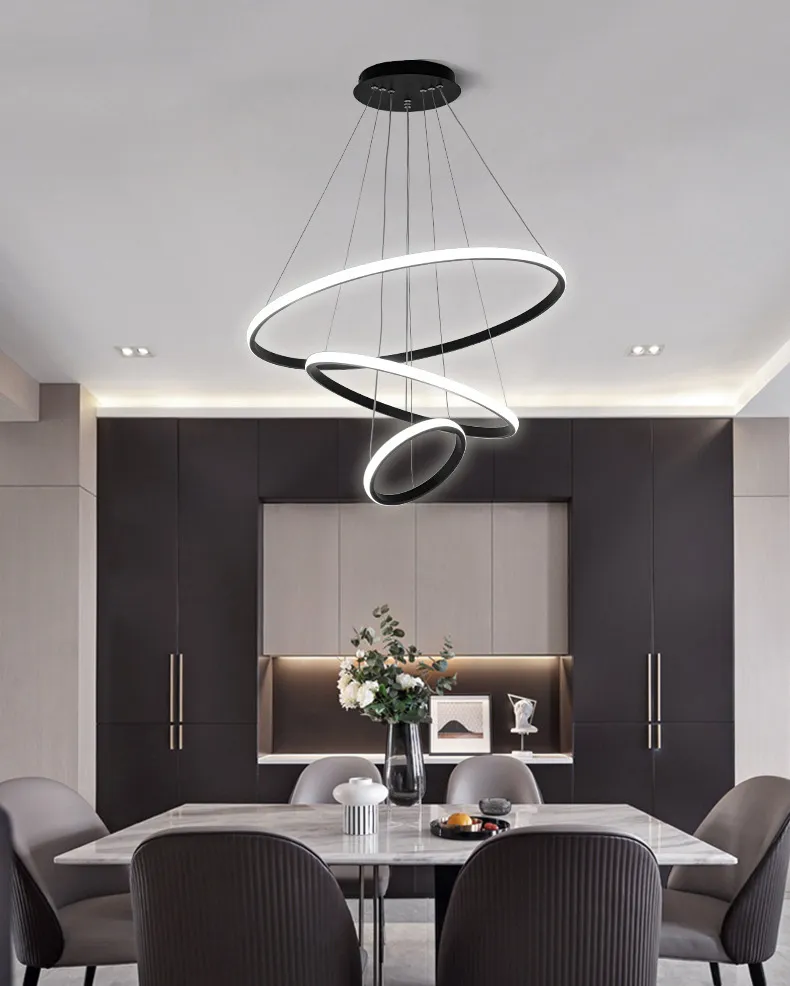 Modern Decorative Golden Three Circles Pendant Lamp Living Room Luxury Acrylic Suspension LED Pendant Light for Home