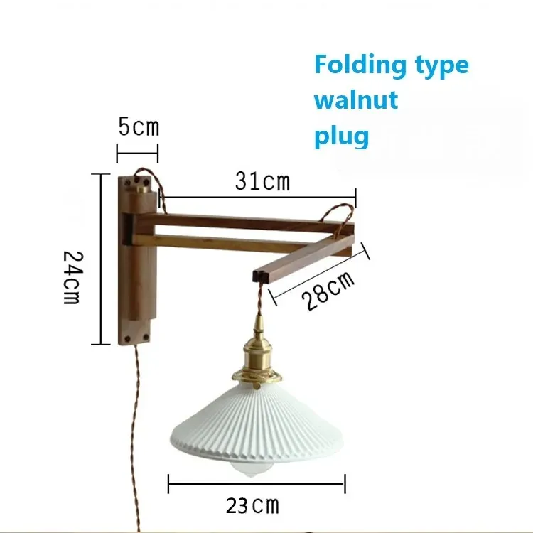 Retro Folding Wall Lamp Retractable Walnut Solid Wood Wall Lamp (WH-VR-159)