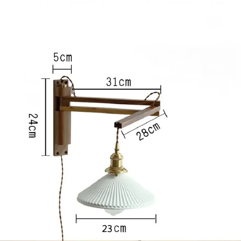 Retro Folding Wall Lamp Retractable Walnut Solid Wood Wall Lamp (WH-VR-159)