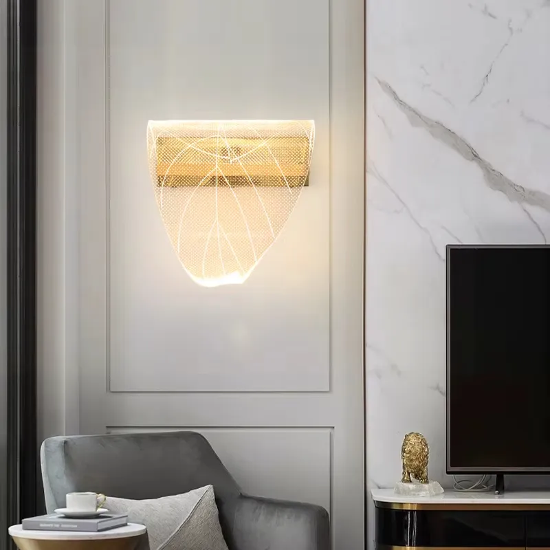 Modern Nordic LED Acrylic Gold Leaf Wall Light Living Room Bedroom Bedside Wall Lamp