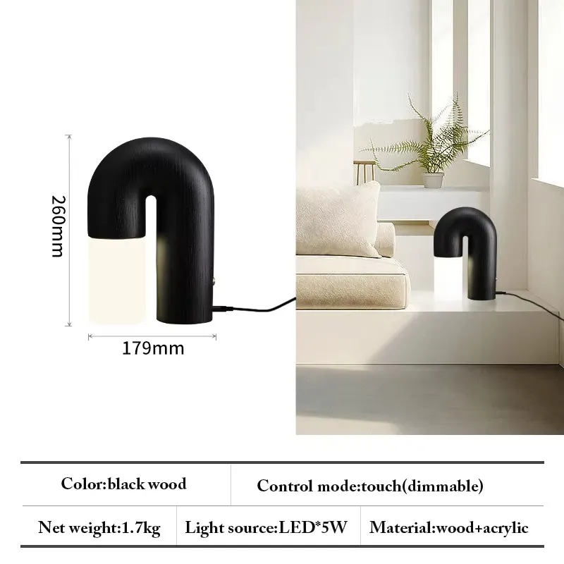 Study Desk Lamps Bedroom Living Room Solid Ash Wood+Acrylic U Shaped Door Table Lamp (WH-MTB-266)