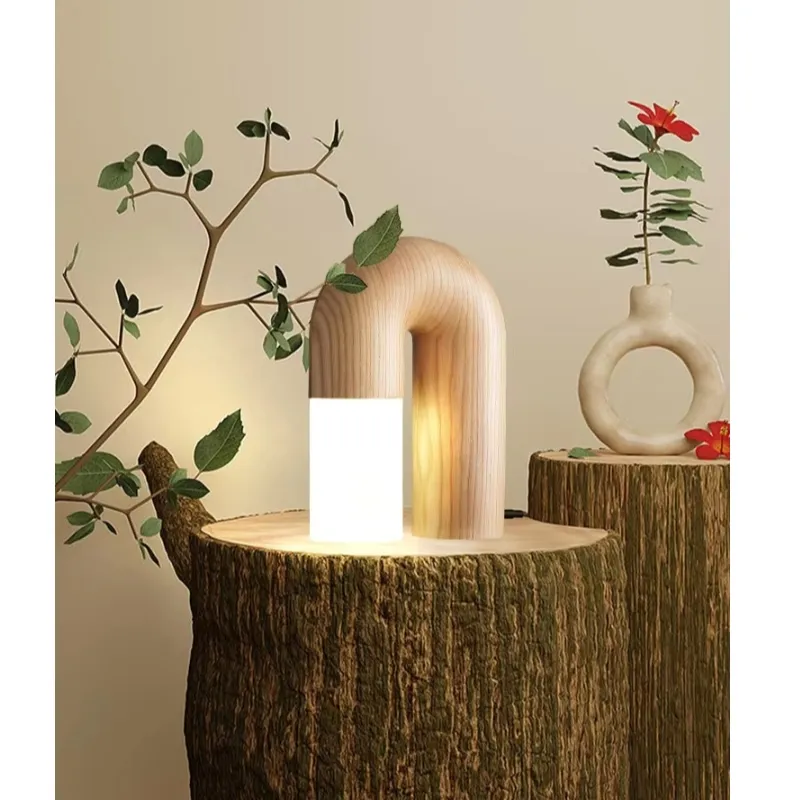 Study Desk Lamps Bedroom Living Room Solid Ash Wood+Acrylic U Shaped Door Table Lamp (WH-MTB-266)