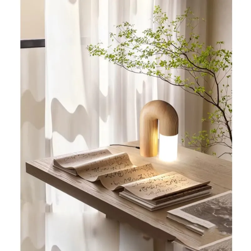 Study Desk Lamps Bedroom Living Room Solid Ash Wood+Acrylic U Shaped Door Table Lamp (WH-MTB-266)