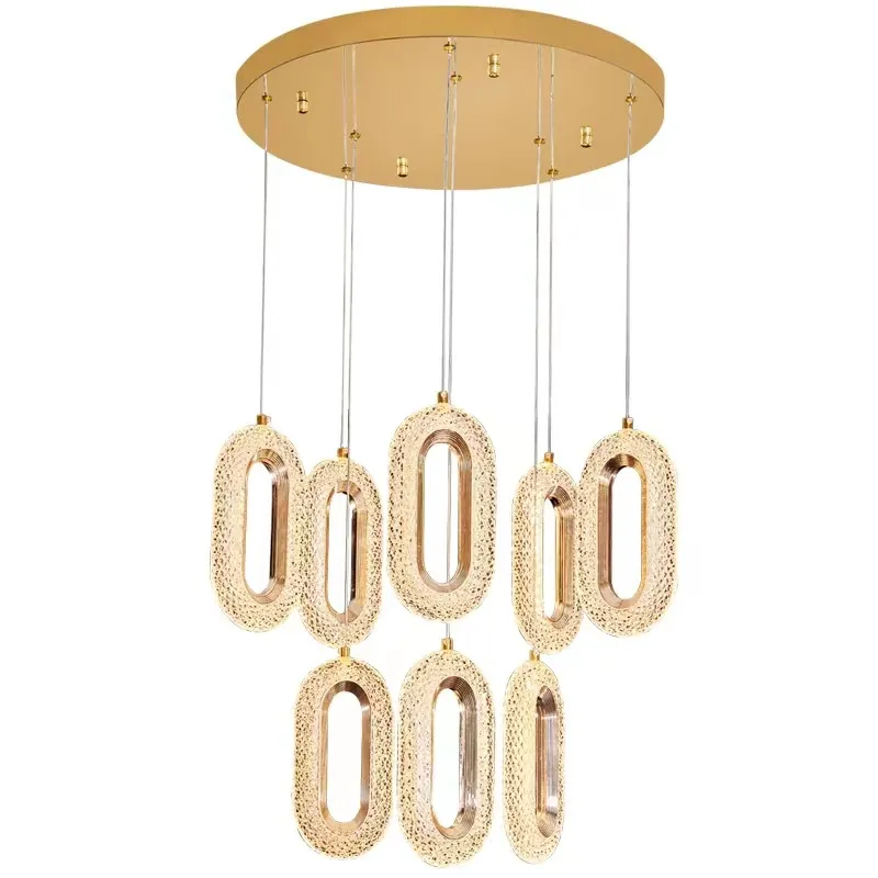 Modern Hanging Chandelier Gold Lustre Oval Acrylic Attic Pendant Lamp Duplex Stair Living Room Dining Room LED Hotel Hall Living