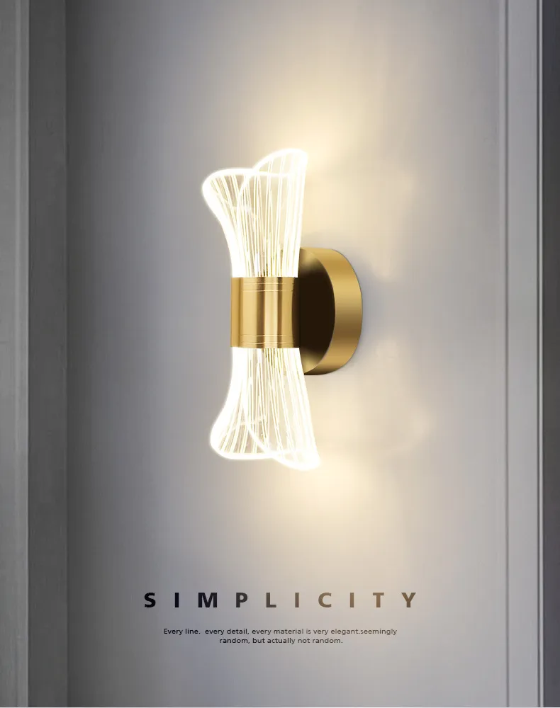 Simple Light Luxurious Golden Color Acrylic Bedside Bowknot Decoration LED Wall Lamp