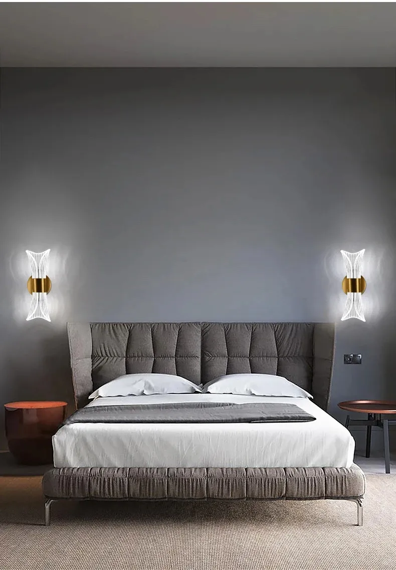 Simple Light Luxurious Golden Color Acrylic Bedside Bowknot Decoration LED Wall Lamp