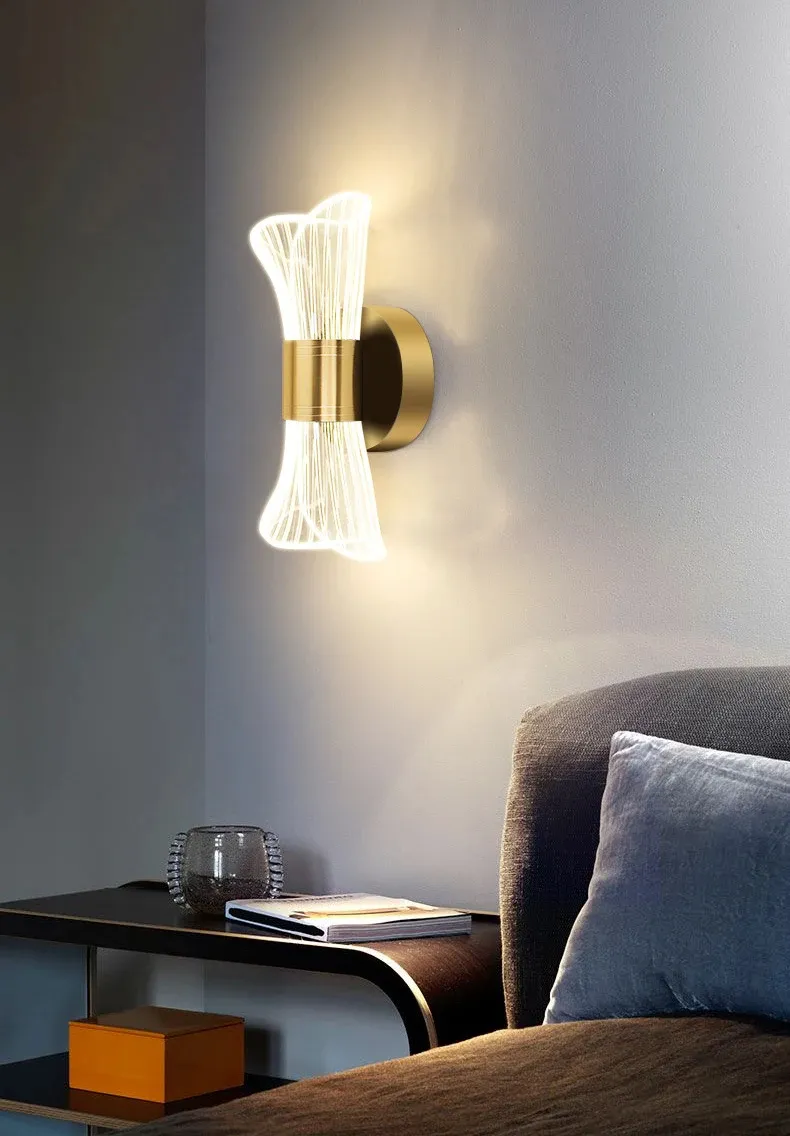 Simple Light Luxurious Golden Color Acrylic Bedside Bowknot Decoration LED Wall Lamp