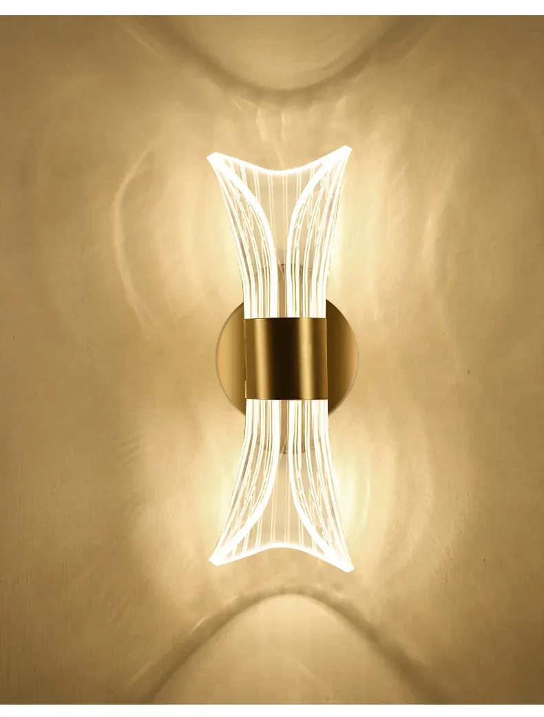Simple Light Luxurious Golden Color Acrylic Bedside Bowknot Decoration LED Wall Lamp