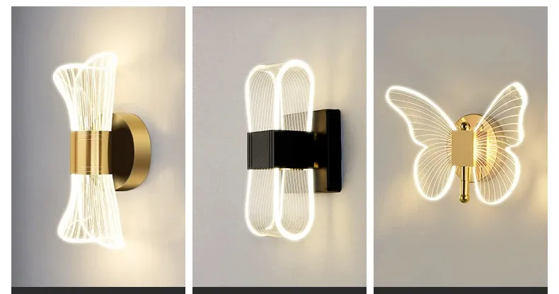 Simple Light Luxurious Golden Color Acrylic Bedside Bowknot Decoration LED Wall Lamp