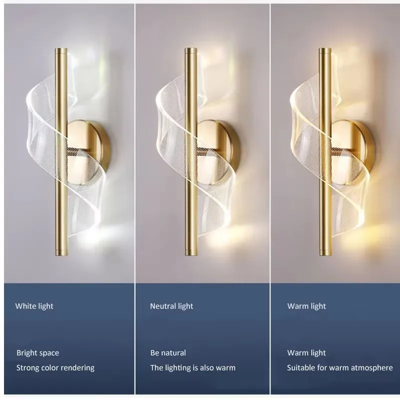 Indoor Creative Acrylic Wall Lamps in Gold and Black for The Living Room, Bedroom and Bedside Wall Lamp