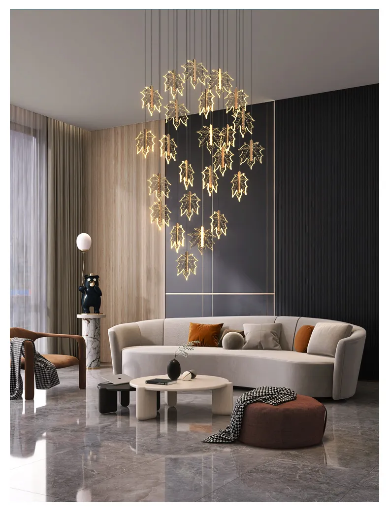 Maple Leaf Shape Acrylic Modern Interior Staircase Chandelier Project Hot Selling Lamp