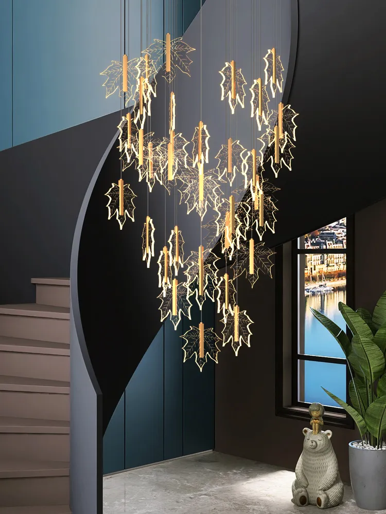 Maple Leaf Shape Acrylic Modern Interior Staircase Chandelier Project Hot Selling Lamp