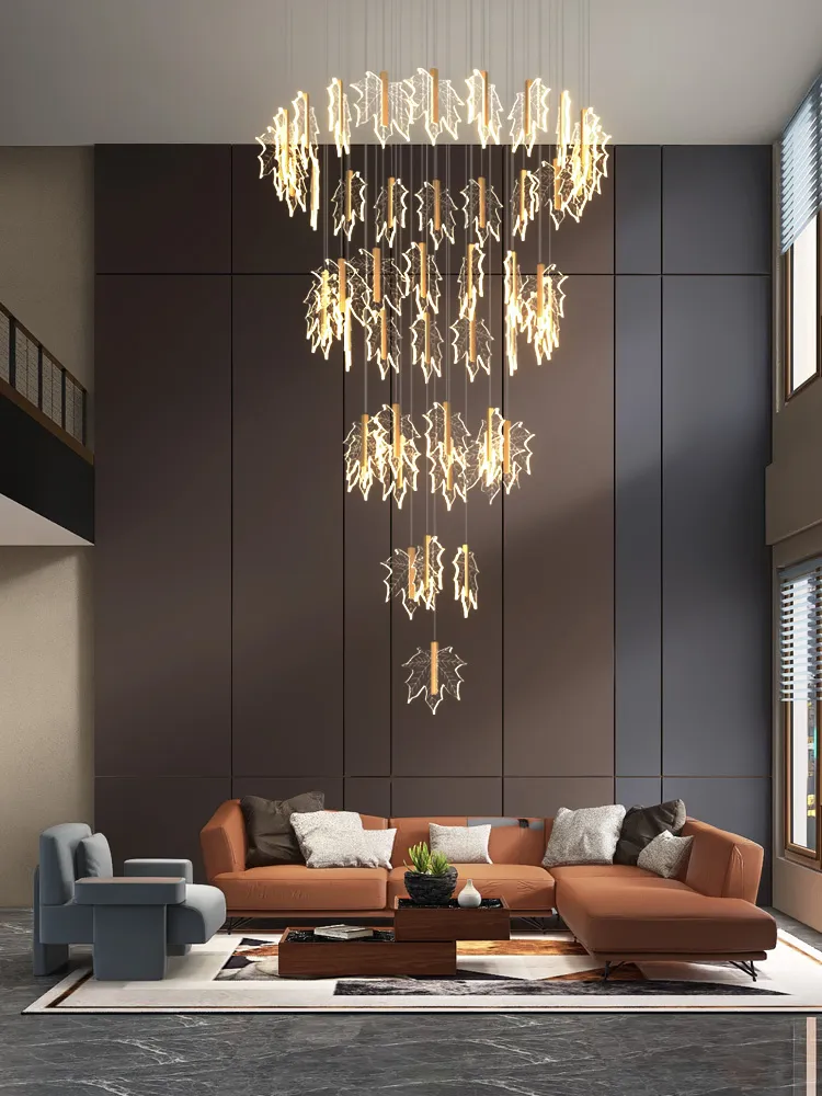 Maple Leaf Shape Acrylic Modern Interior Staircase Chandelier Project Hot Selling Lamp