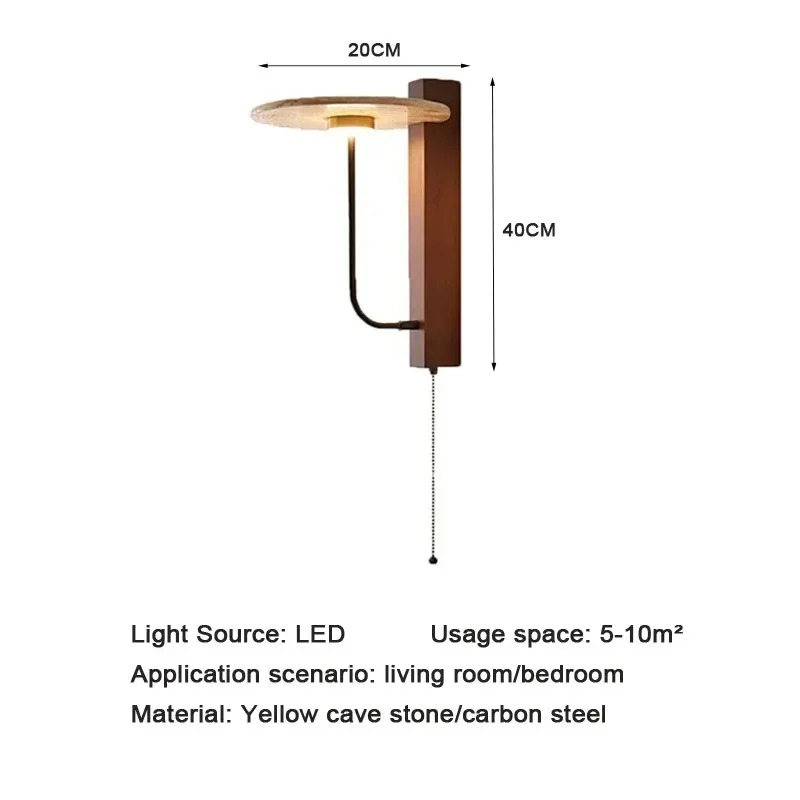 Wabi-Sabi Retro Bedside Lamp French Yellow Travertine Switching Wooden Stone Wall Lamp (WH-VR-157)
