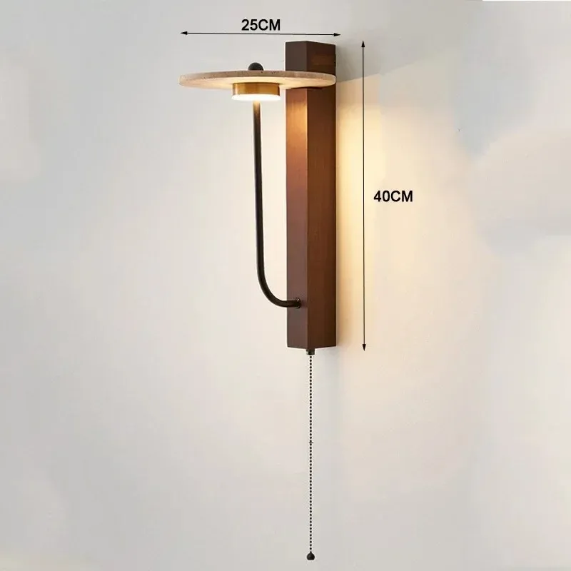 Wabi-Sabi Retro Bedside Lamp French Yellow Travertine Switching Wooden Stone Wall Lamp (WH-VR-157)