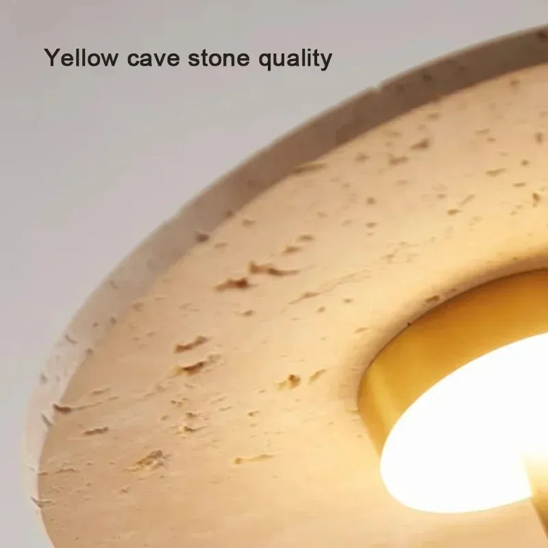 Wabi-Sabi Retro Bedside Lamp French Yellow Travertine Switching Wooden Stone Wall Lamp (WH-VR-157)