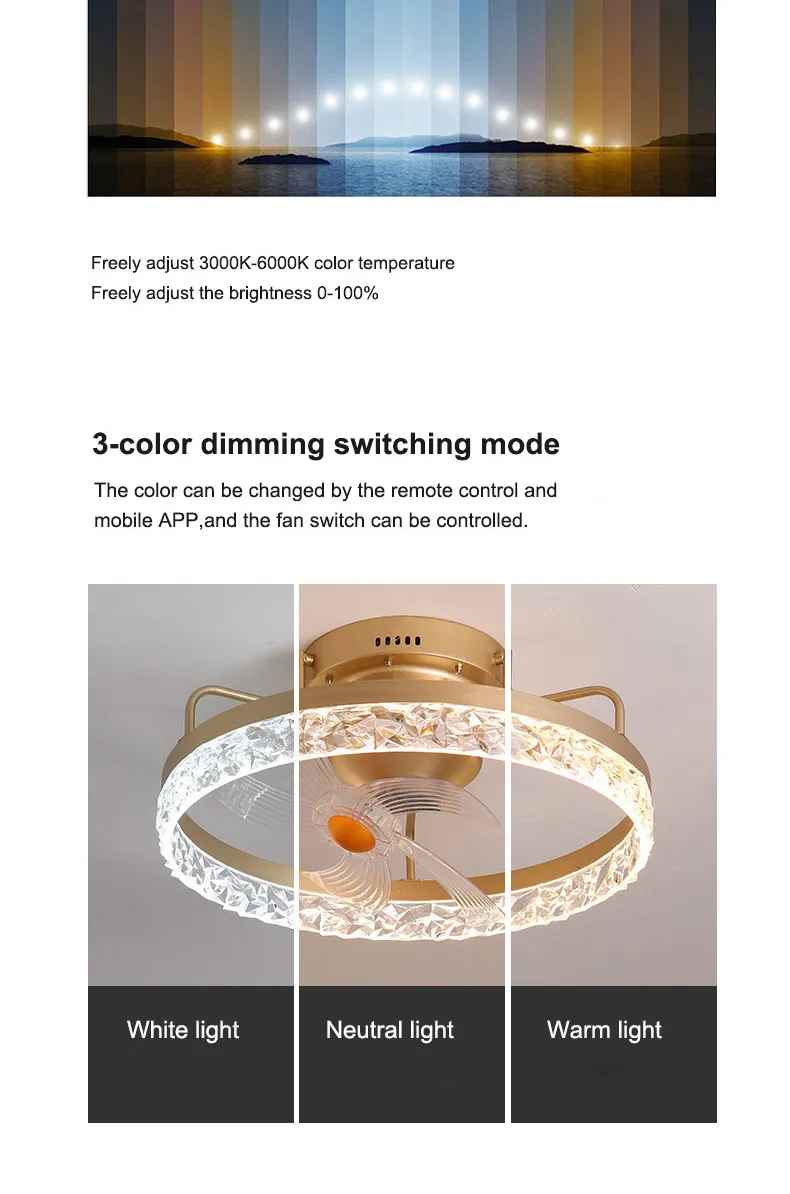 Modern Black/White Crystal Flush Mount LED Ceiling Fan Light for Living Room