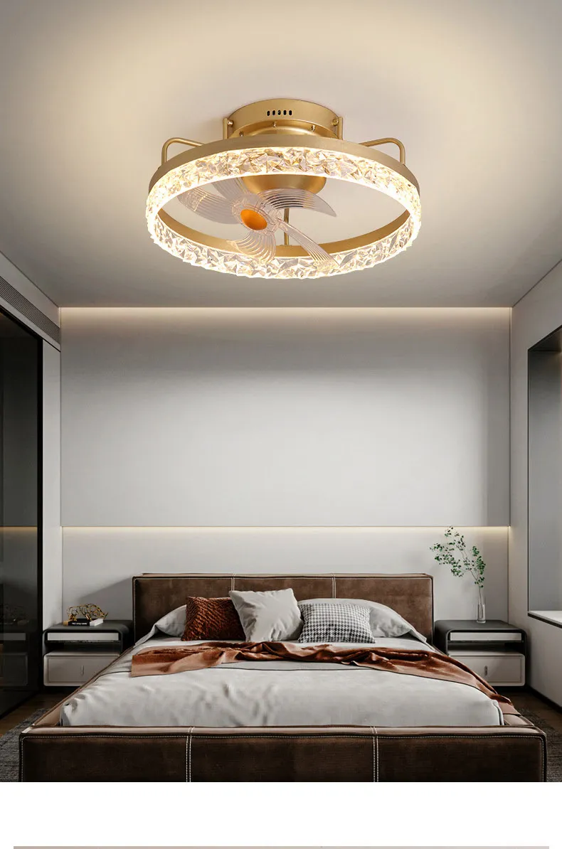 Modern Black/White Crystal Flush Mount LED Ceiling Fan Light for Living Room