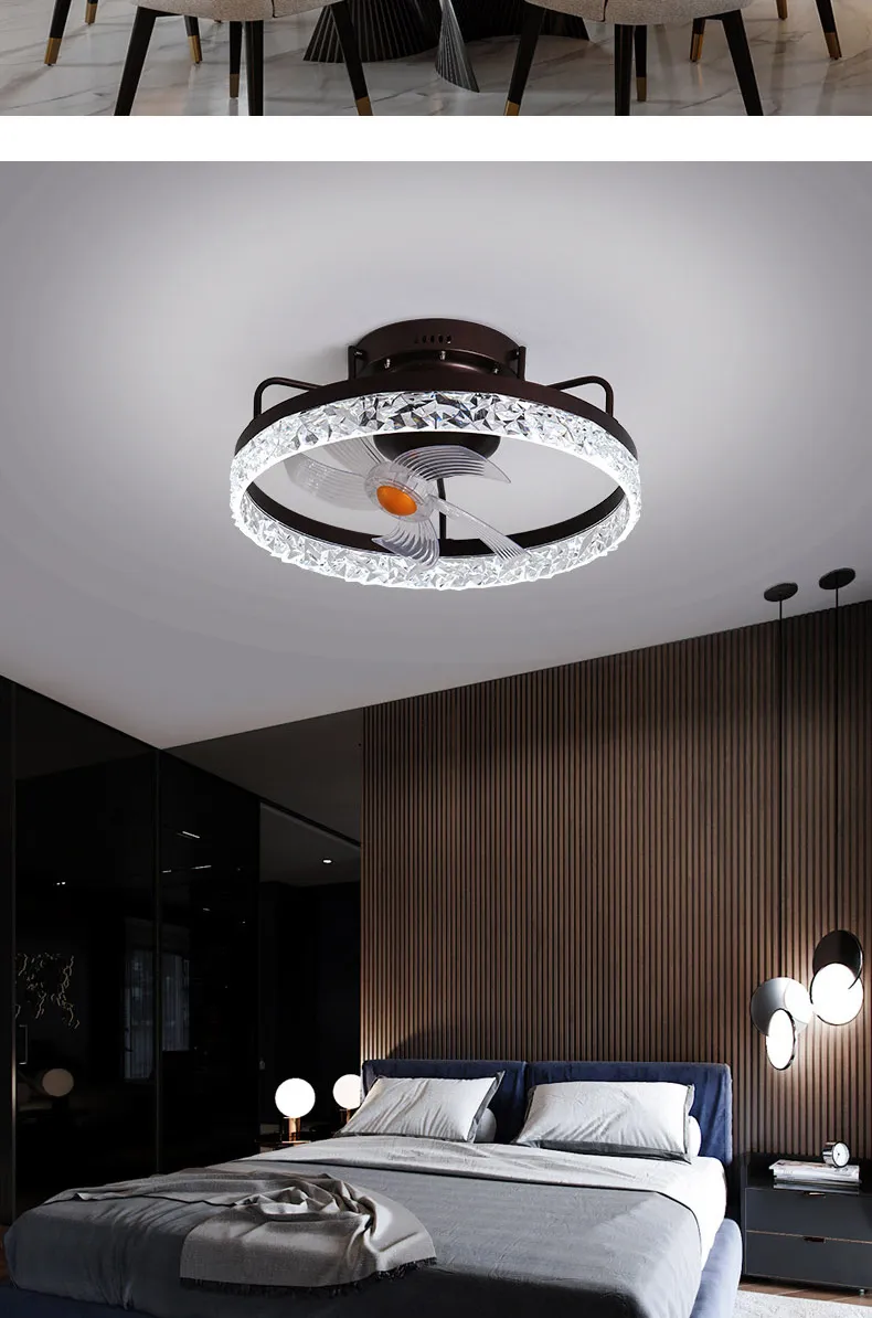Modern Black/White Crystal Flush Mount LED Ceiling Fan Light for Living Room