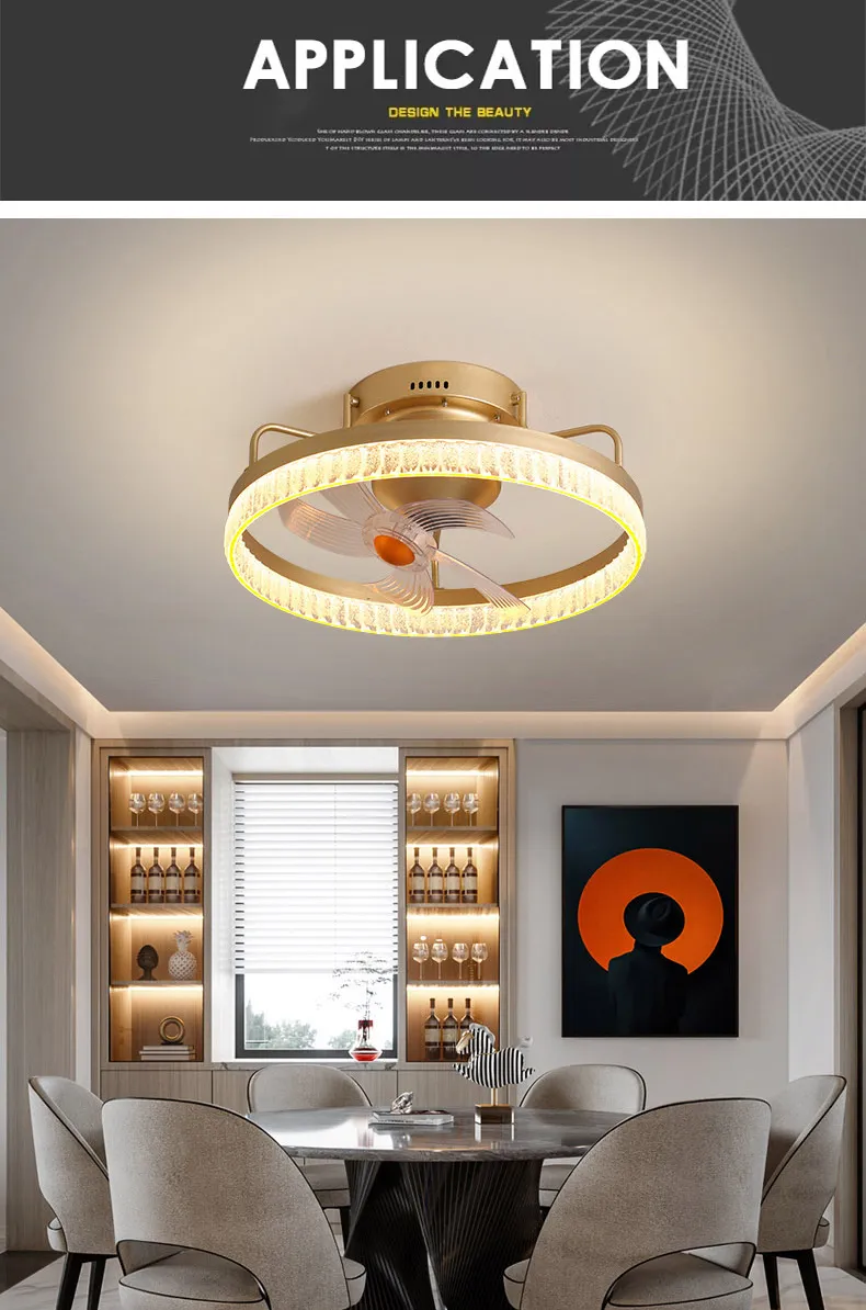 Modern Black/White Crystal Flush Mount LED Ceiling Fan Light for Living Room