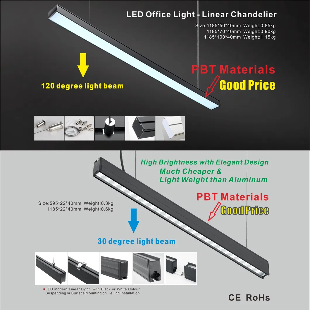 Indoor Home Office Corridor Linkable Chandelier PBT Housing T8 Tube Light Surface Mounted Ceiling Suspended LED Linear Light