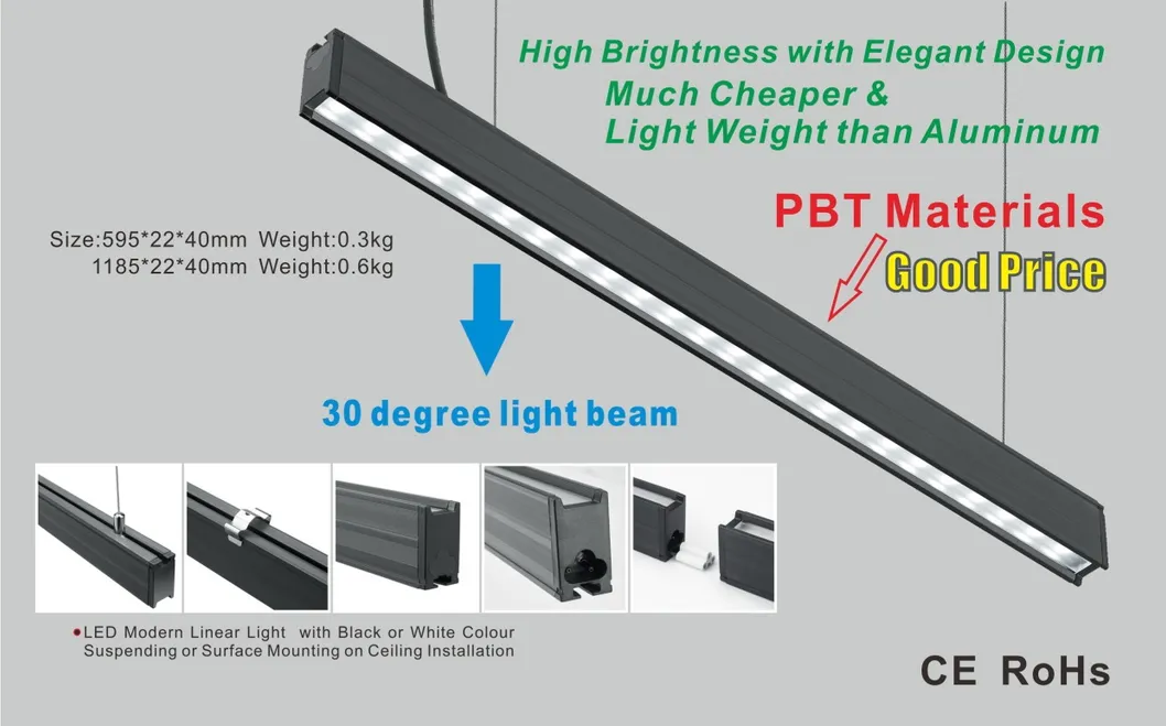 Indoor Home Office Corridor Linkable Chandelier PBT Housing T8 Tube Light Surface Mounted Ceiling Suspended LED Linear Light