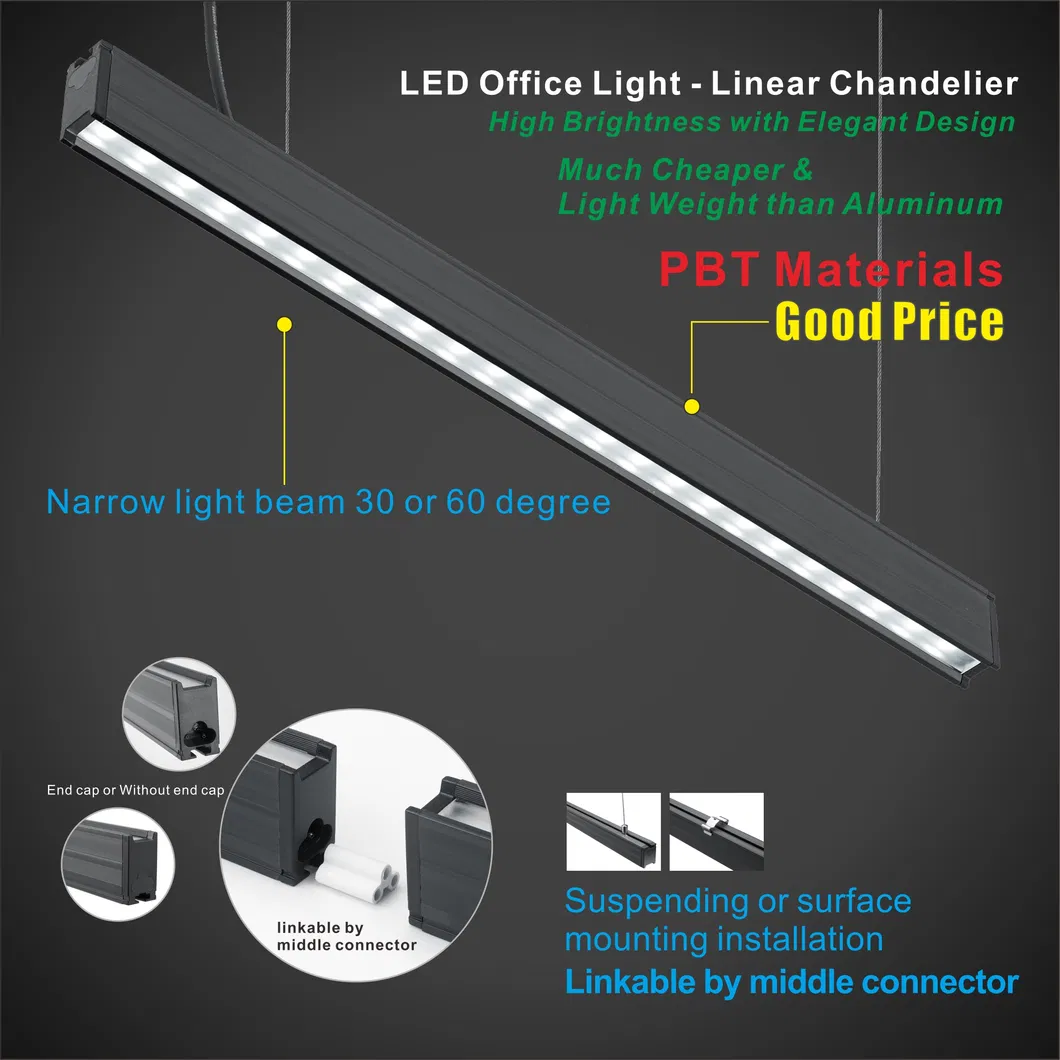 Indoor Home Office Corridor Linkable Chandelier PBT Housing T8 Tube Light Surface Mounted Ceiling Suspended LED Linear Light