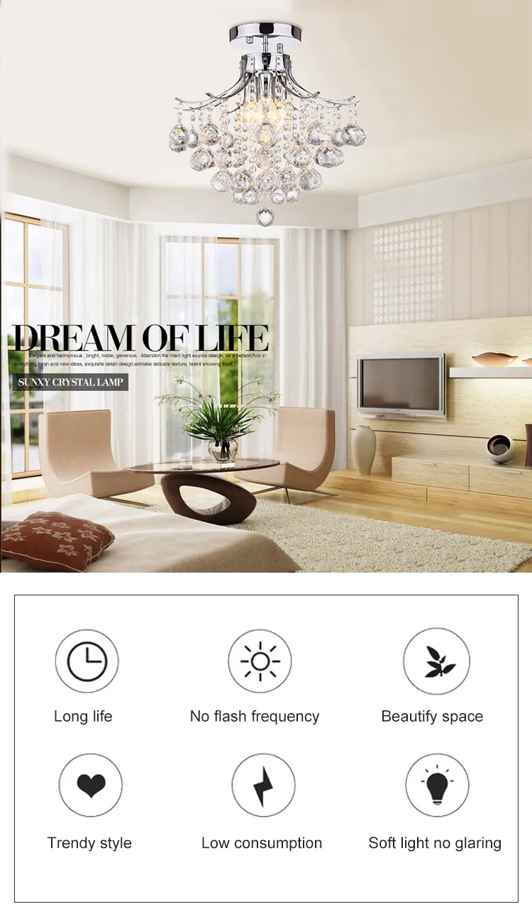 Dining Living Room Small Chandelier Crystal Home LED Ceiling Light