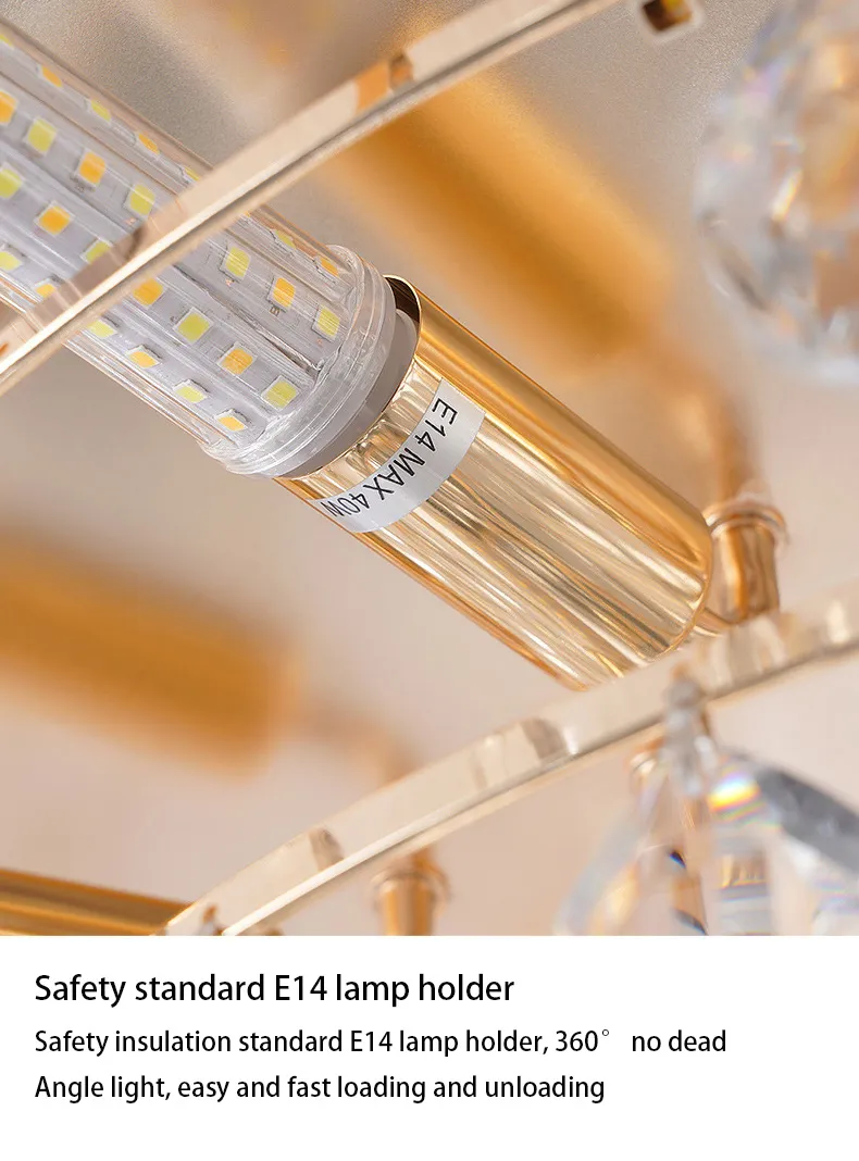 Golden Luxury LED Ceiling Lamps Multi-Story Living Room Hotel Crystal Modern Creative Round Shape with Metal Base