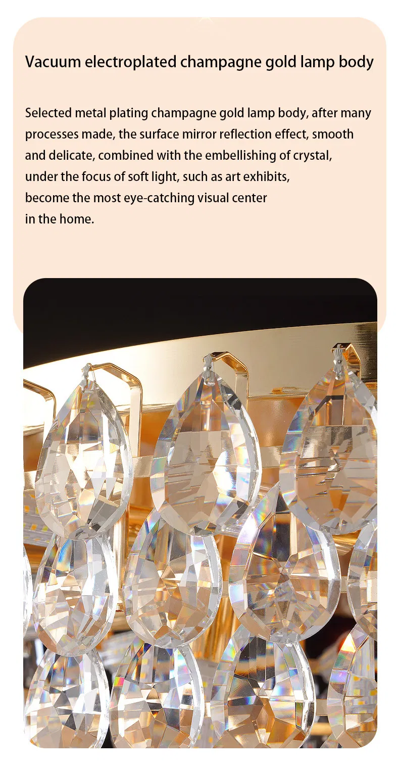 Golden Luxury LED Ceiling Lamps Multi-Story Living Room Hotel Crystal Modern Creative Round Shape with Metal Base