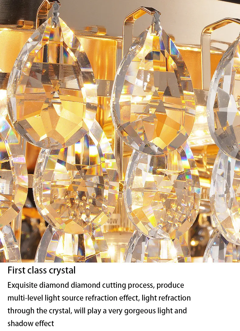Golden Luxury LED Ceiling Lamps Multi-Story Living Room Hotel Crystal Modern Creative Round Shape with Metal Base