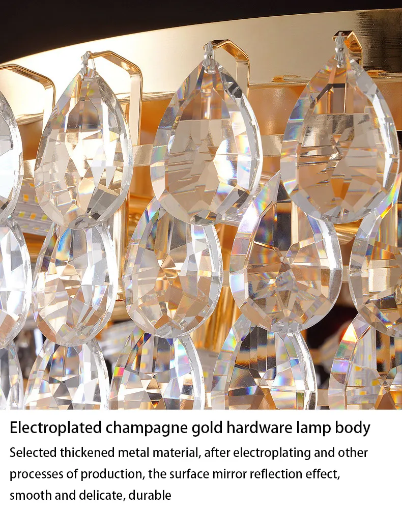 Golden Luxury LED Ceiling Lamps Multi-Story Living Room Hotel Crystal Modern Creative Round Shape with Metal Base