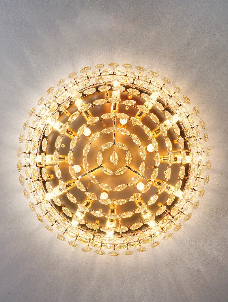 Golden Luxury LED Ceiling Lamps Multi-Story Living Room Hotel Crystal Modern Creative Round Shape with Metal Base