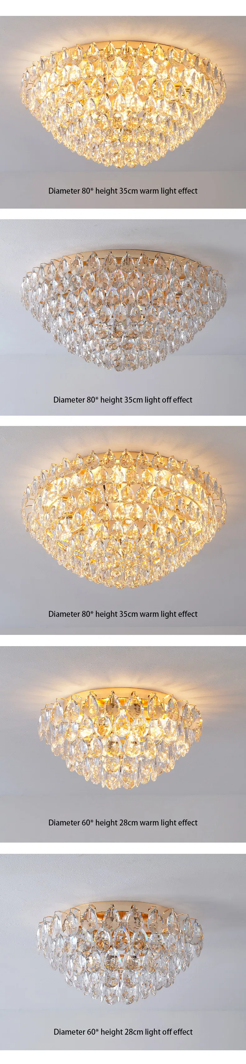 Golden Luxury LED Ceiling Lamps Multi-Story Living Room Hotel Crystal Modern Creative Round Shape with Metal Base