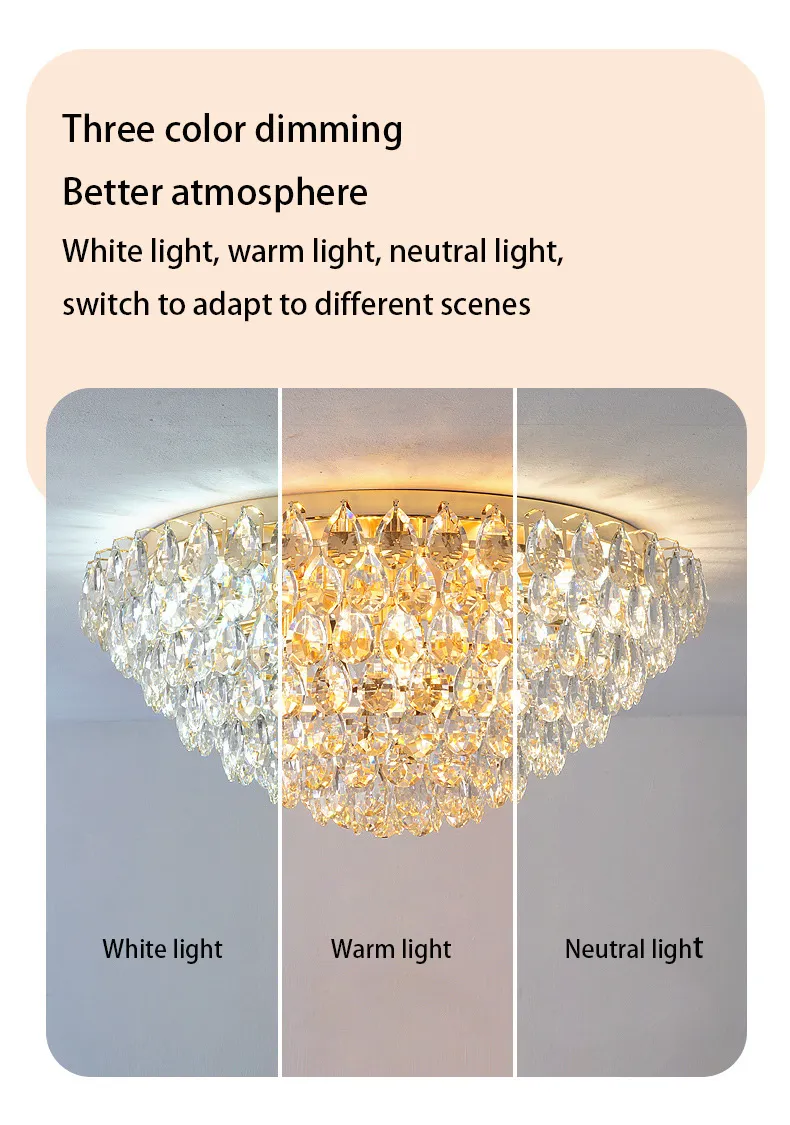 Golden Luxury LED Ceiling Lamps Multi-Story Living Room Hotel Crystal Modern Creative Round Shape with Metal Base