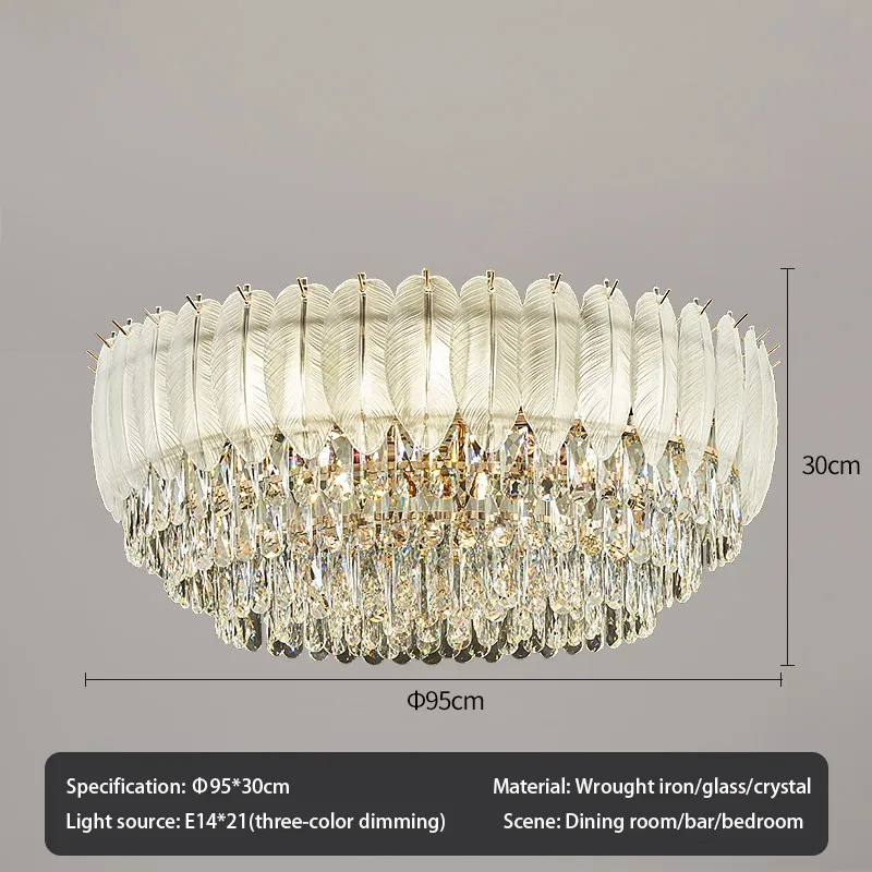 New White Luxury Interior Feather Crystal Ceiling Light Decoration Wedding Party Living Dining Room Crystal Chandelier