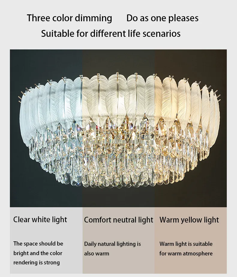 New White Luxury Interior Feather Crystal Ceiling Light Decoration Wedding Party Living Dining Room Crystal Chandelier