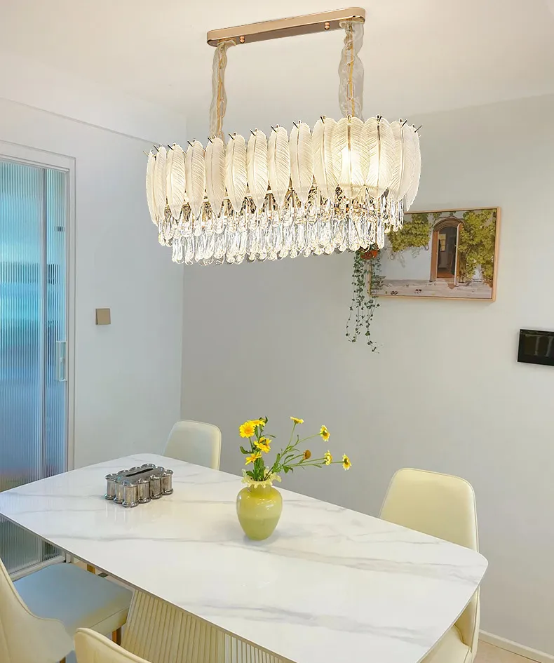 New White Luxury Interior Feather Crystal Ceiling Light Decoration Wedding Party Living Dining Room Crystal Chandelier