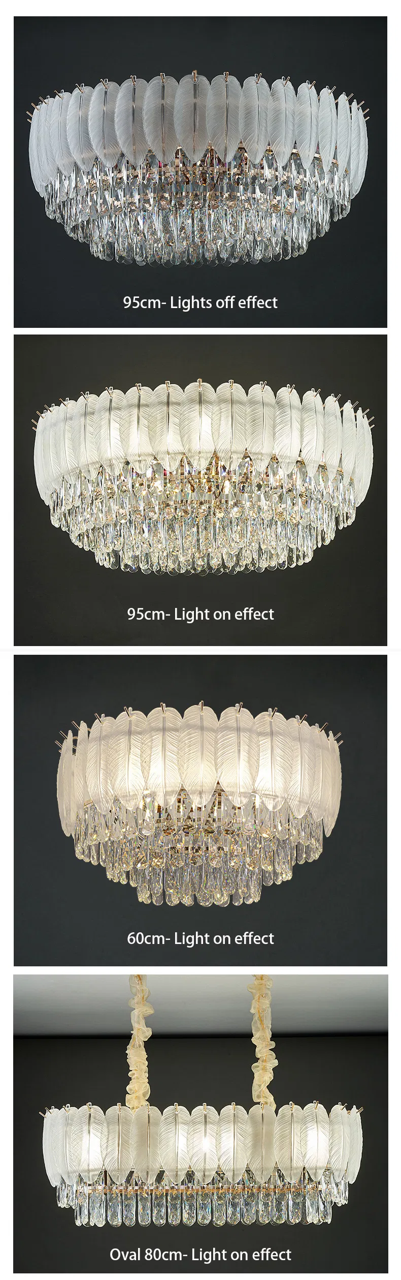 New White Luxury Interior Feather Crystal Ceiling Light Decoration Wedding Party Living Dining Room Crystal Chandelier