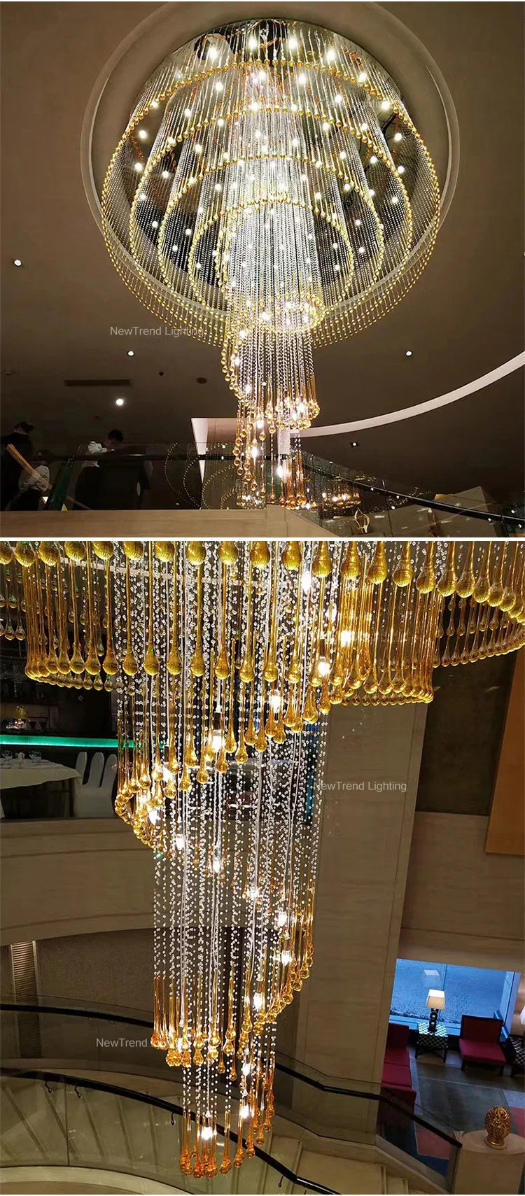 Luxury Style Custom Large Lighting Hotel Villa Hall Staircase LED Ceiling Chandelier
