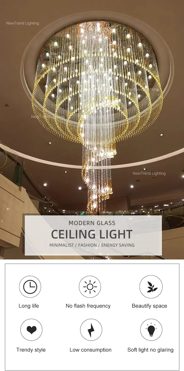 Luxury Style Custom Large Lighting Hotel Villa Hall Staircase LED Ceiling Chandelier