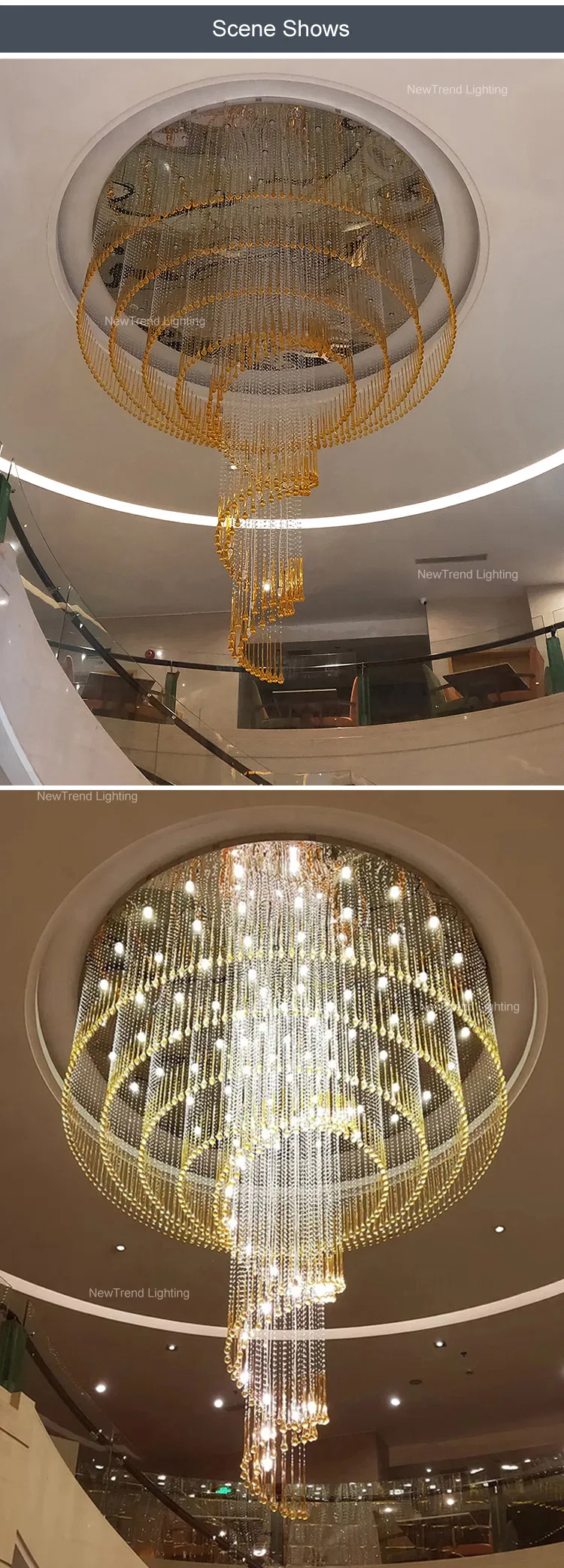 Luxury Style Custom Large Lighting Hotel Villa Hall Staircase LED Ceiling Chandelier