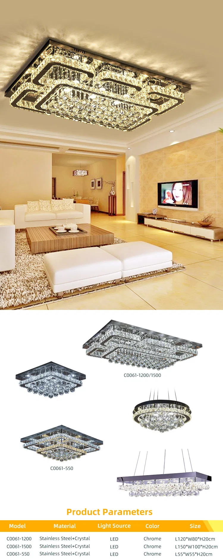 LED Modern Decorative Living Room Dining Room Crystal LED Ceiling Lamp